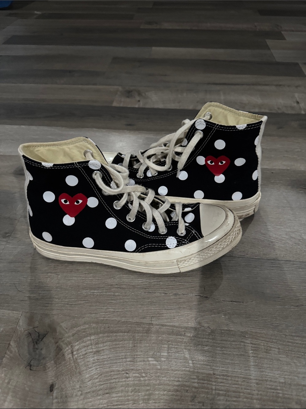 Playful Polka Dot High-Top Sneakers with Red Heart Accent - Kids